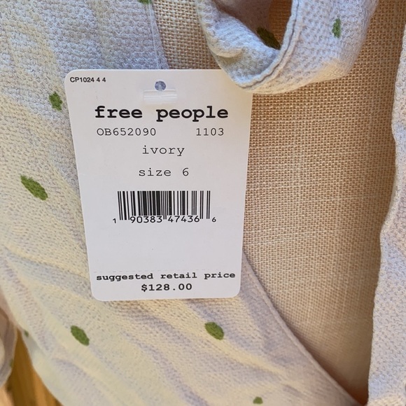 Free People Ivory Green Speckled Abbie Fit/Flare Dress 6 Wedding Graduation NWT - Picture 10 of 13